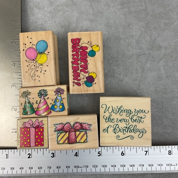 Vintage Happy Birthday rubber stamps hats balloons presents & sayings - Picture 4 of 4